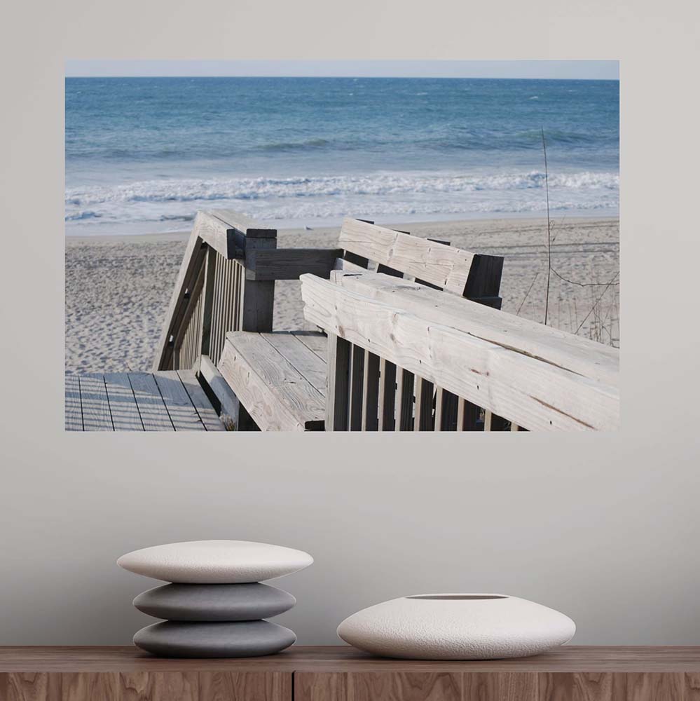 16x24 inch Beach Poster Displayed Above Shelf