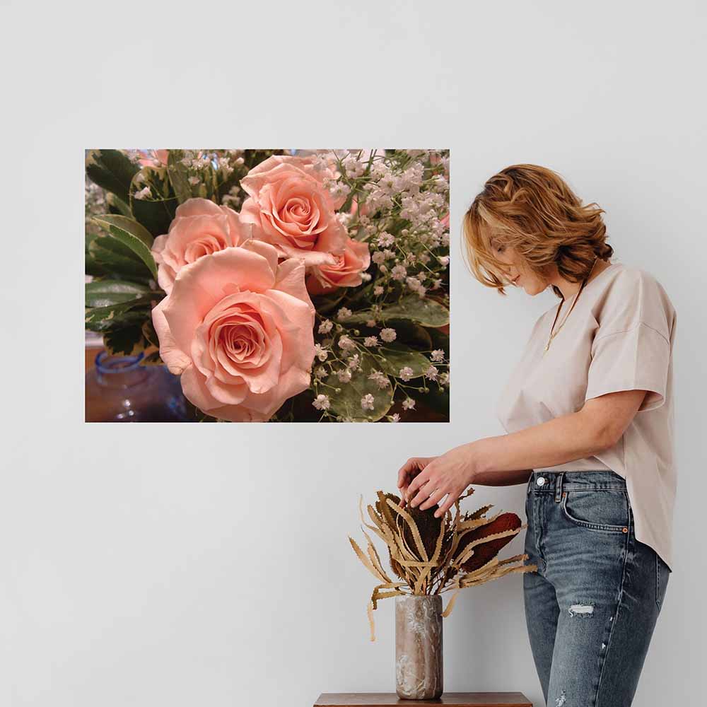 18x24 inch Peach Rose Poster Displayed on Wall