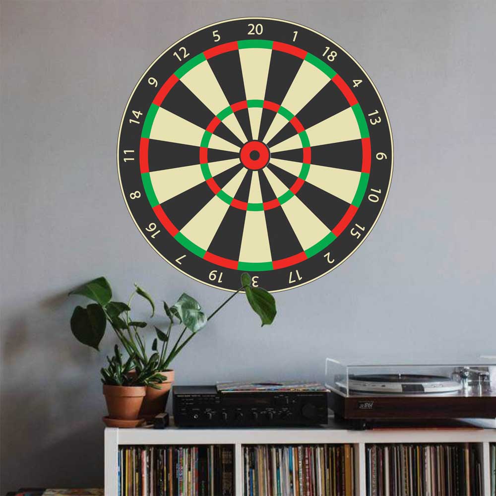 24 inch Dart Board Wall Decal Installed Above Record Shelf