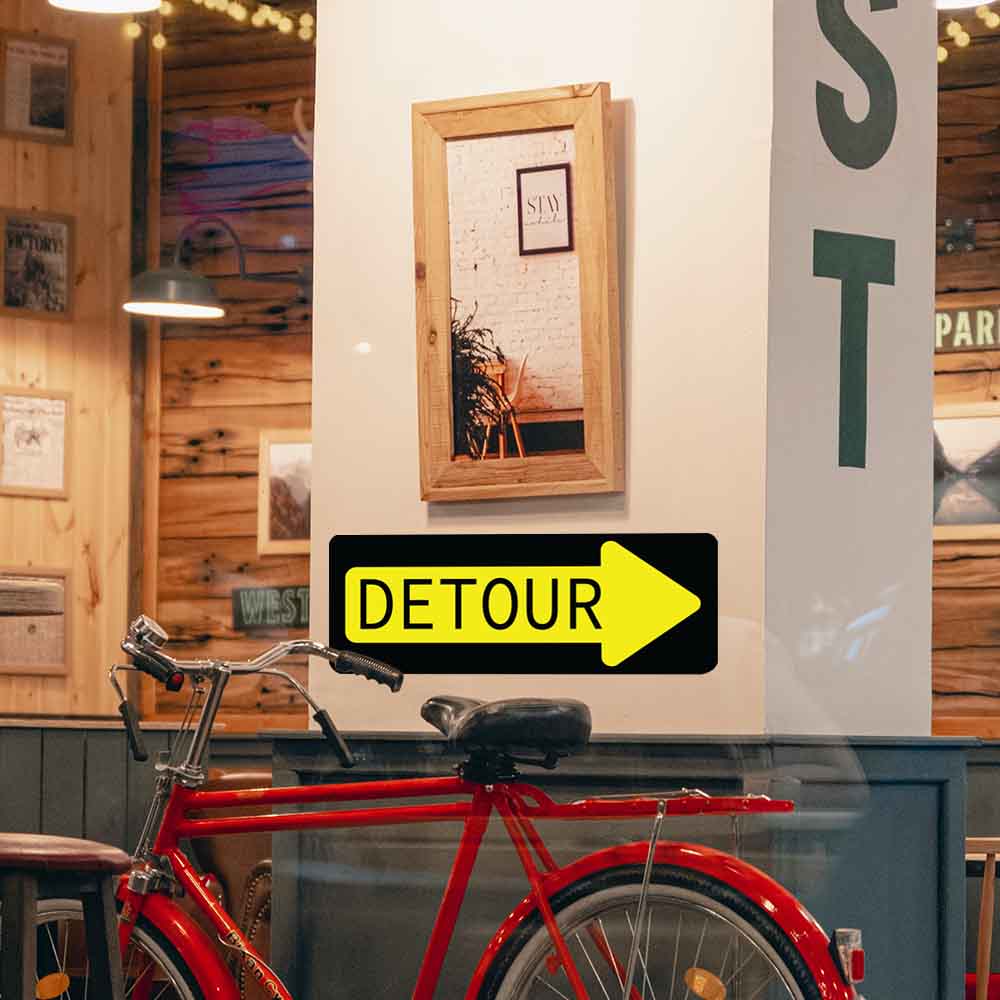 9x24 inch Detour Sign Decal Installed on Column
