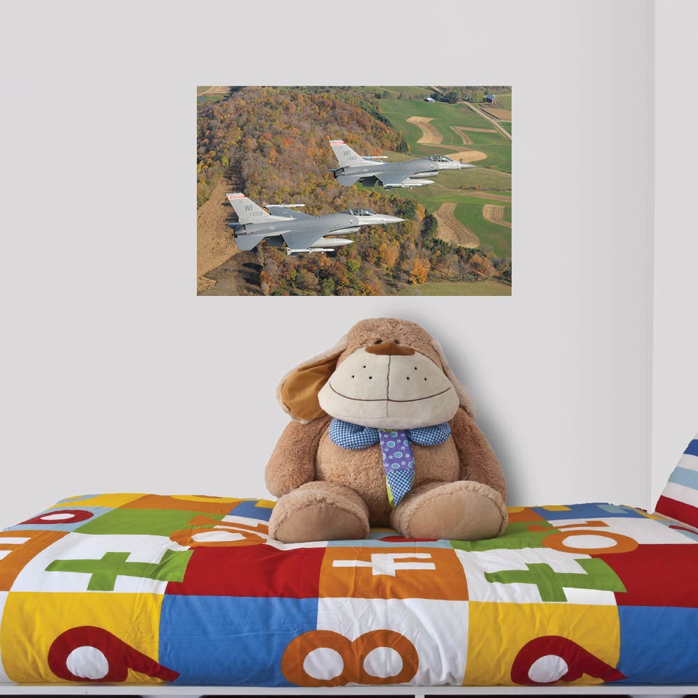 24 inch Dual F-16 Fighting Falcons Gloss Poster Displayed in Kids Room