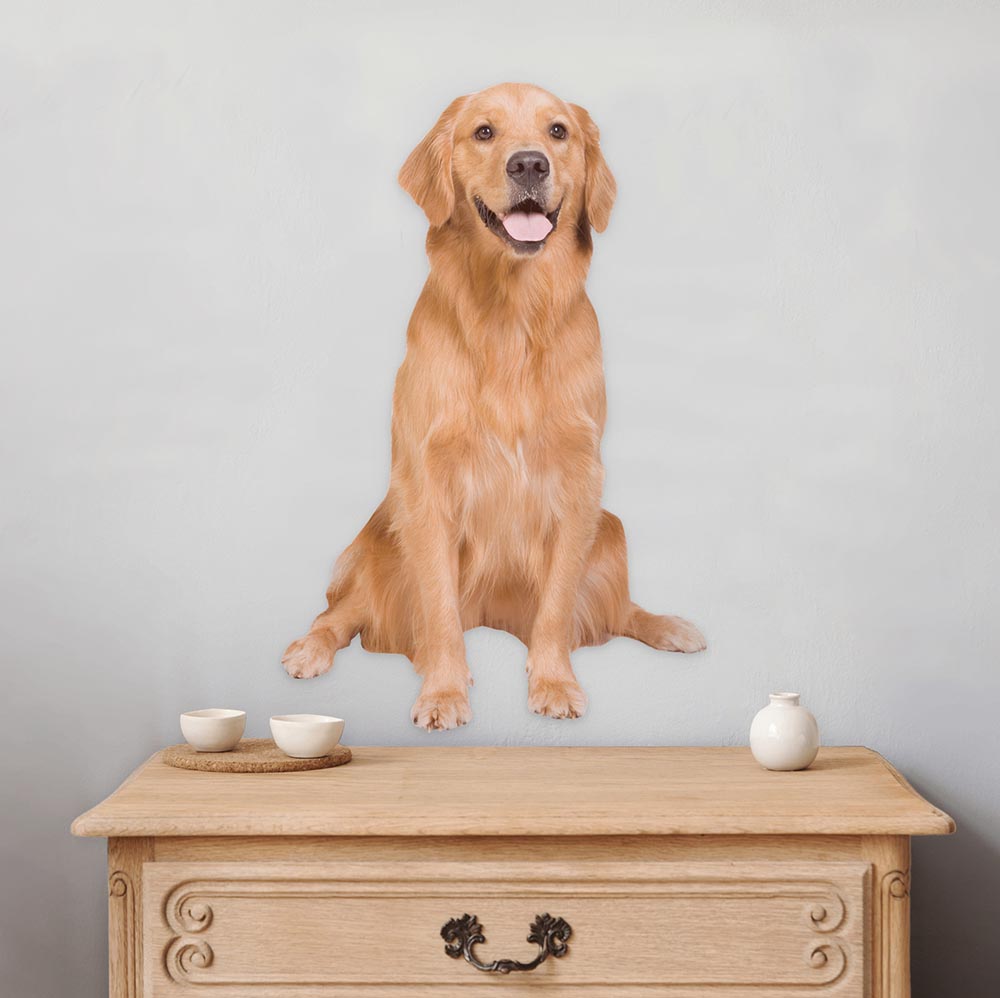 24 inch Golden Retriever Decal Installed Above Nightstand