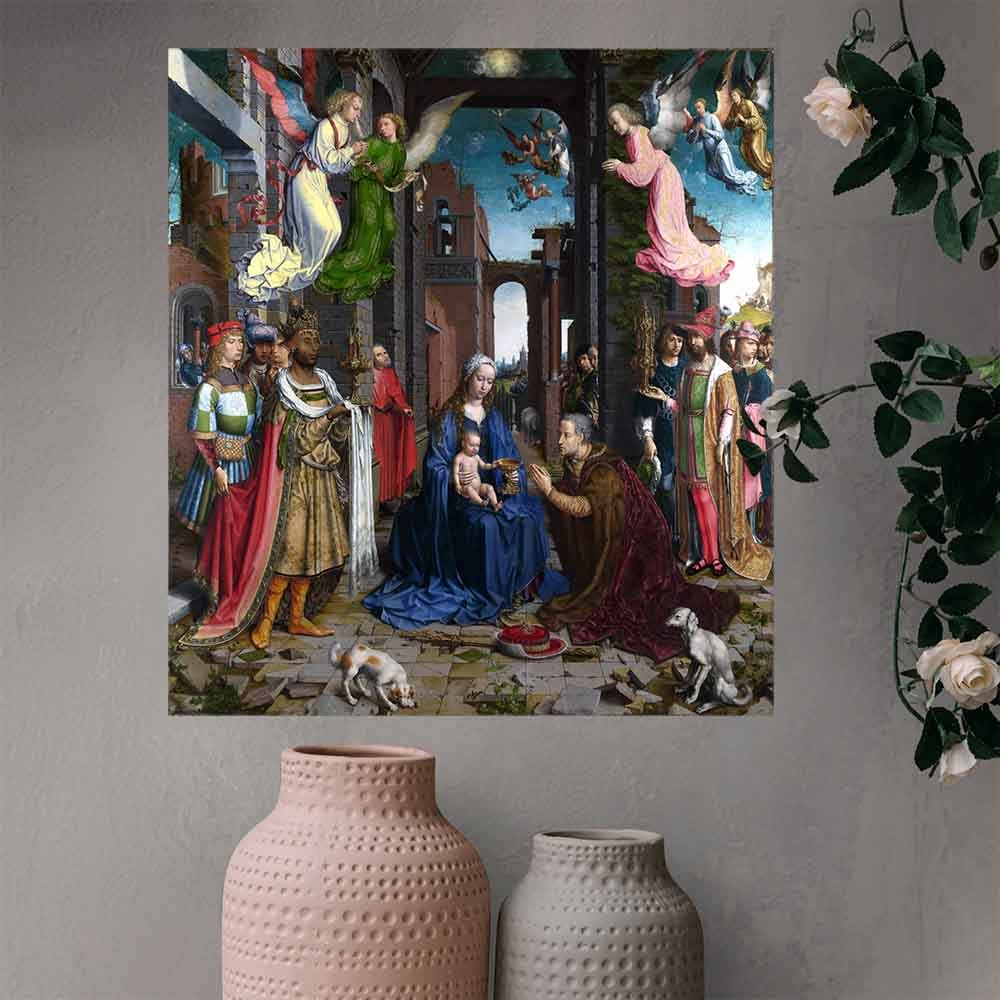 22x24 inch Adoration of the Kings Decal Installed Above Vases