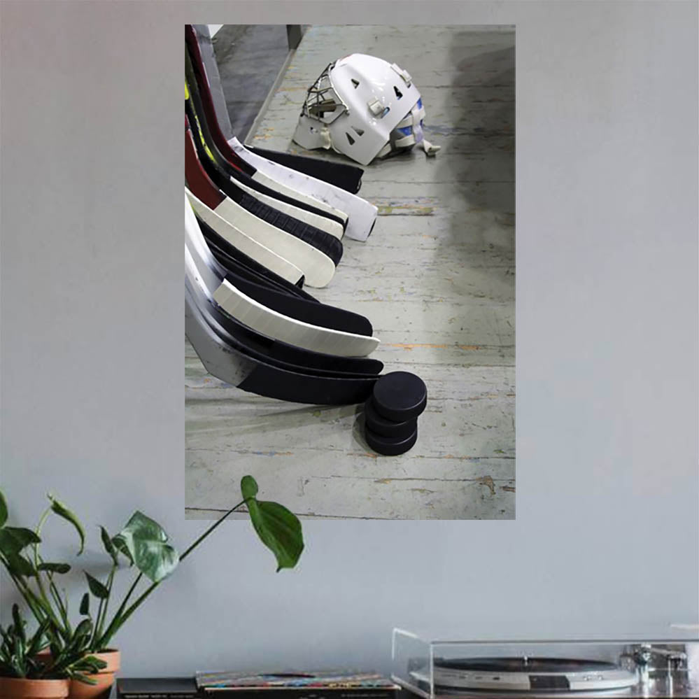 16x24 inch Hockey Equipment Decal Installed Above Turntable