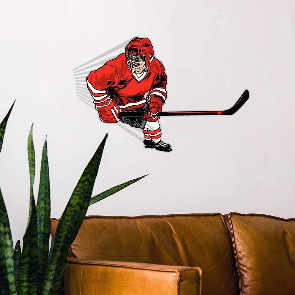 16x24 inch Hockey Player Decal Installed Above Sofa