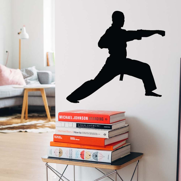 24 inch Martial Arts Lunge Silhouette Wall Decal Installed in Hallway
