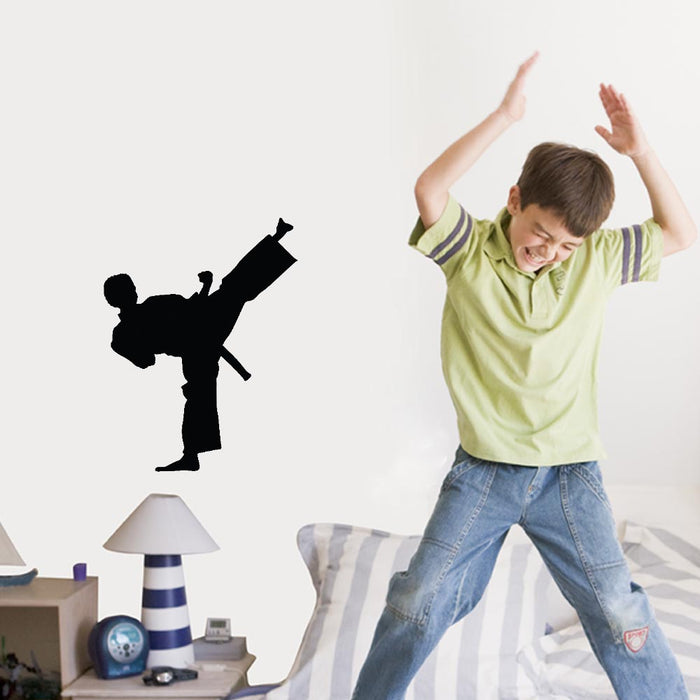 24 inch Martial Arts Side Kick Silhouette Wall Decal Installed in Boys Room