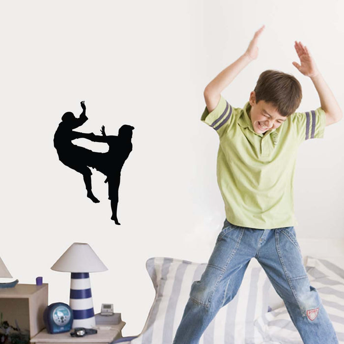 24 inch Martial Arts Sparring Silhouette Wall Decal Installed in Boys Room