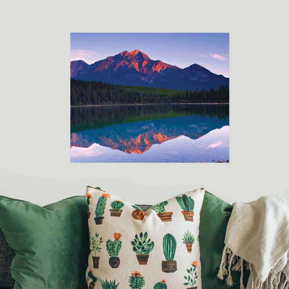 19.5x24 inch Mountain Lake Poster Displayed Above Sofa