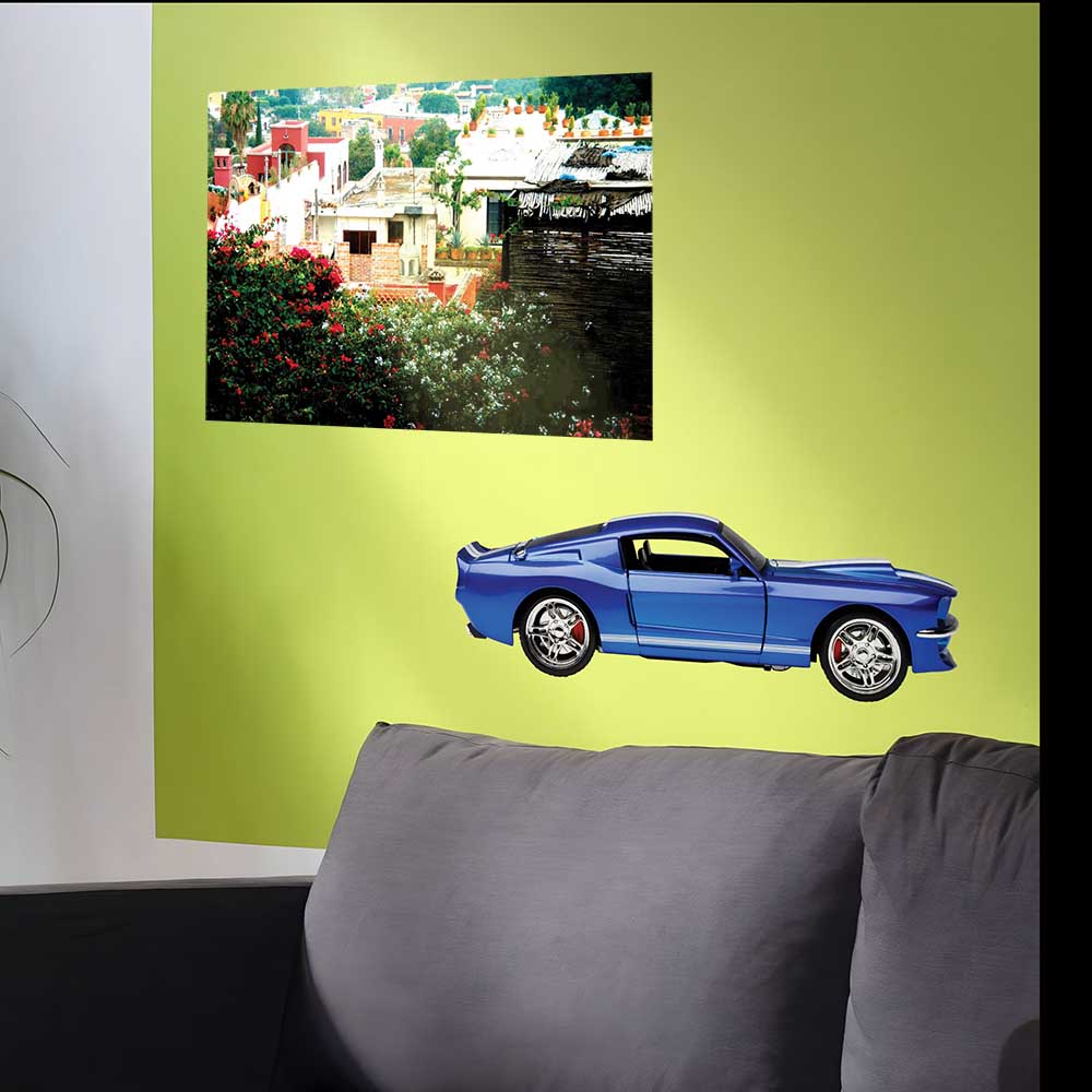 8x24 inch Mustang Fastback II Decal Installed Above Sofa