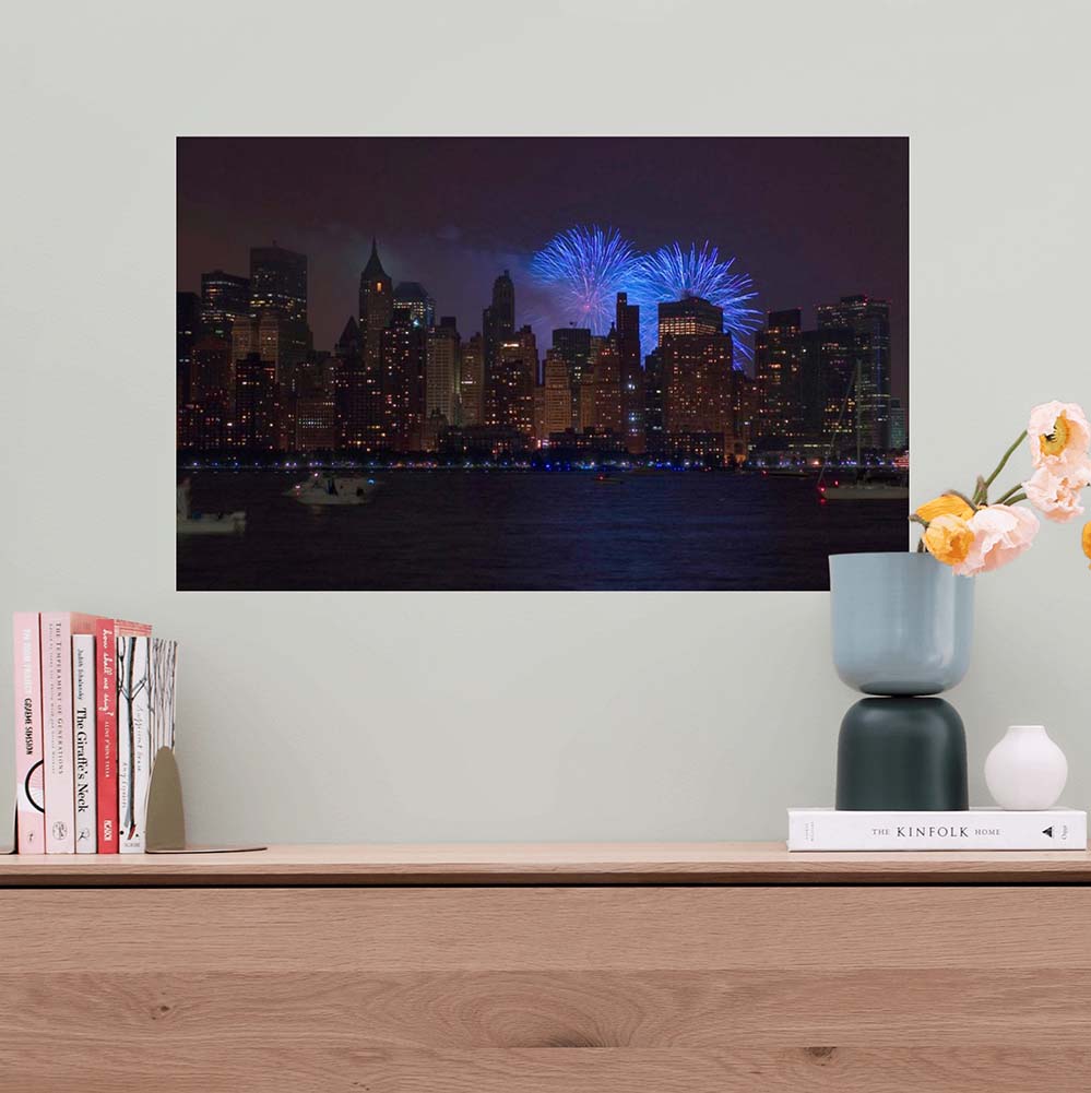 14.5x24 inch New York Skyline Poster Installed Above Shelf