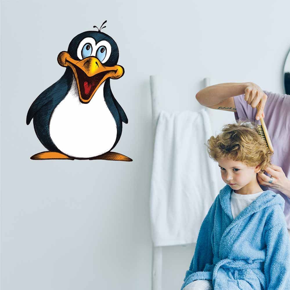 18x24 inch Cartoon Penguin Decal Installed in Bathroom