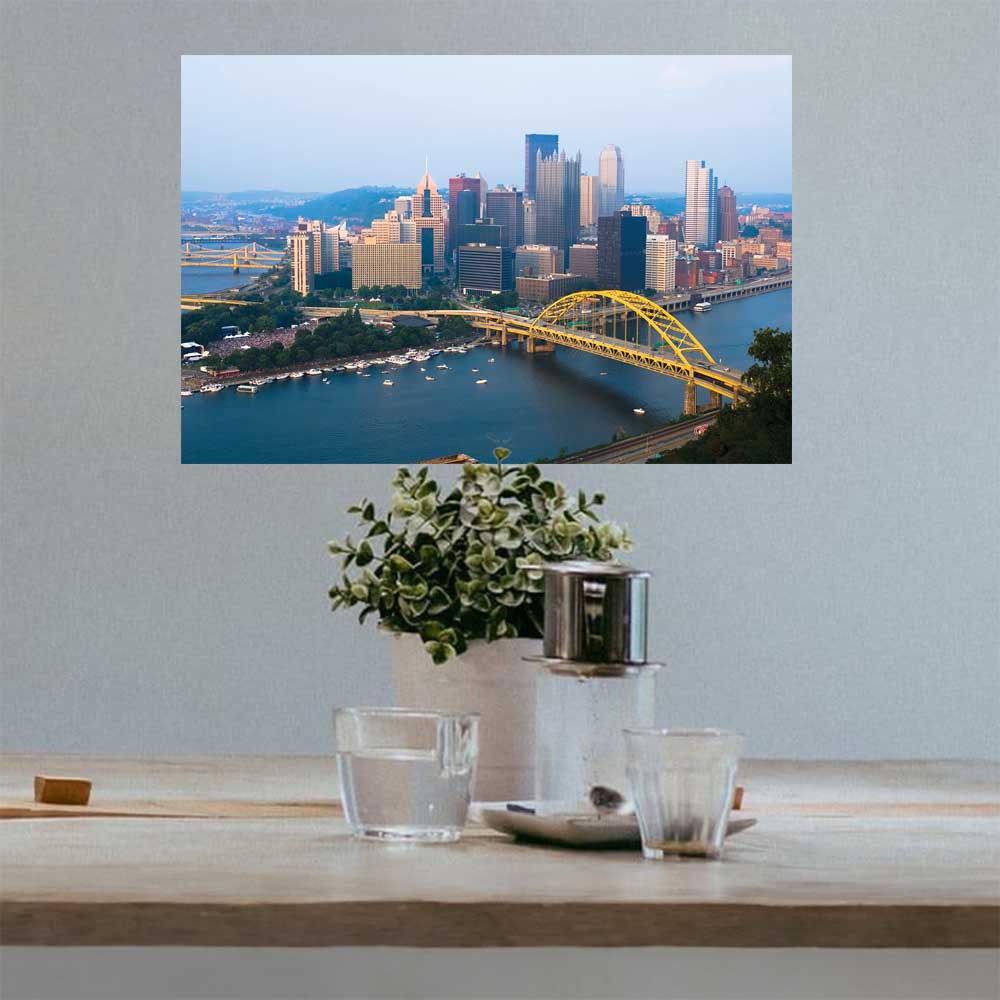 16x24 inch City of Pittsburgh Poster Displayed Above Table