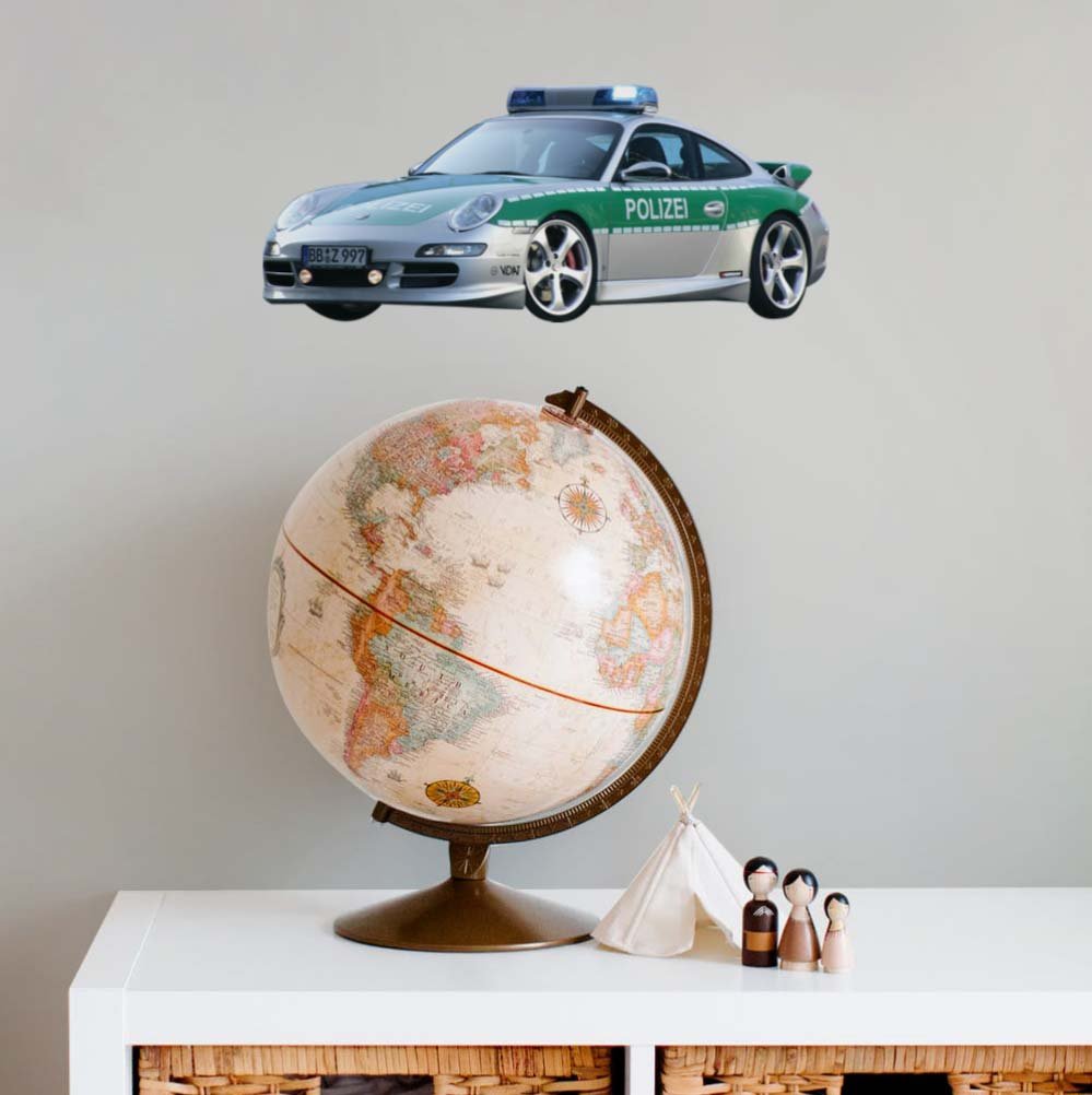 10x24 inch Porsche Police Car Decal Installed Above Globe