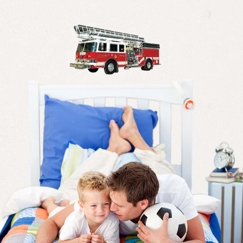 13x24 inch Ladder Fire Truck Decal Installed in Boys Room