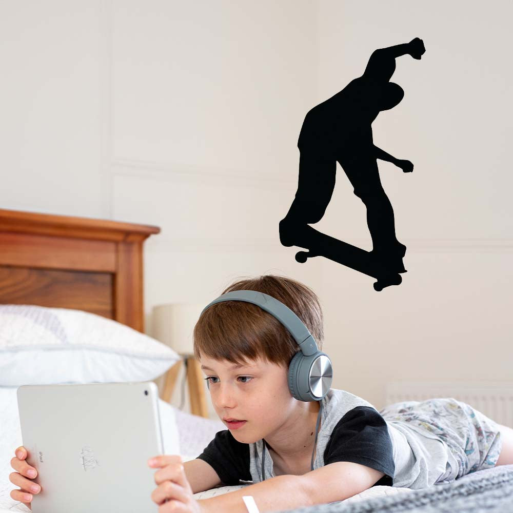 24 inch Skateboard Disaster Silhouette Wall Decal Installed in Boys Room