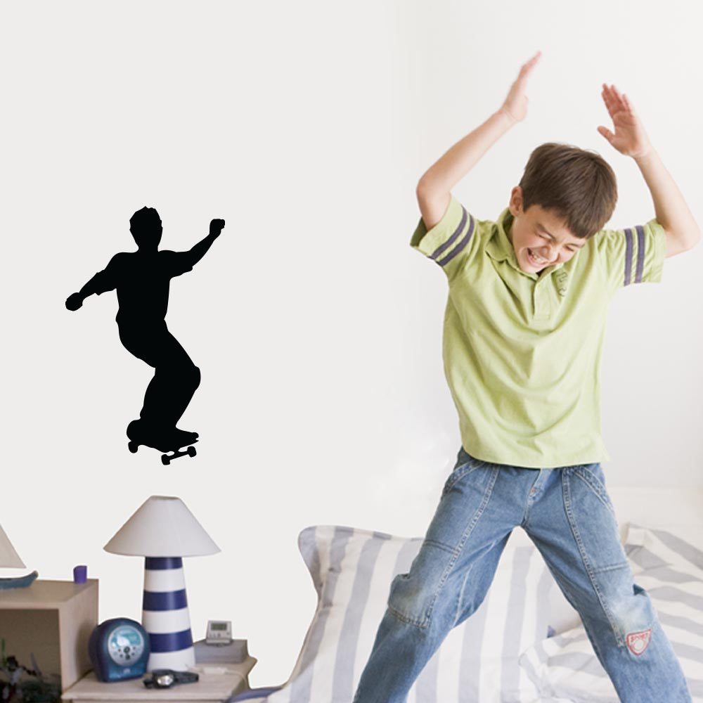 24 inch Skateboard Freestyle Silhouette Wall Decal Installed in Boys Room