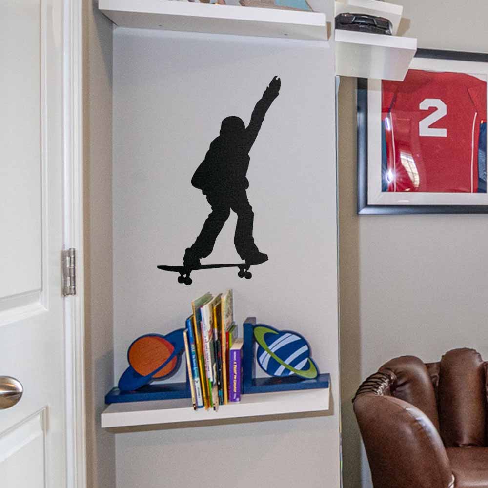 24 inch Skateboard Manual Silhouette  Wall Decal Installed in Man Cave