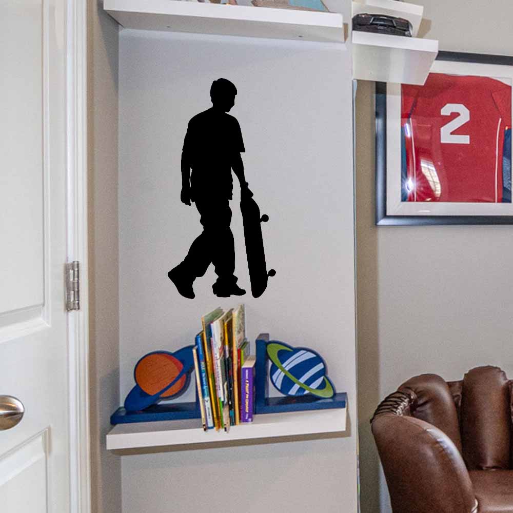 24 inch Skateboard Silhouette Wall Decal Installed in Man Cave