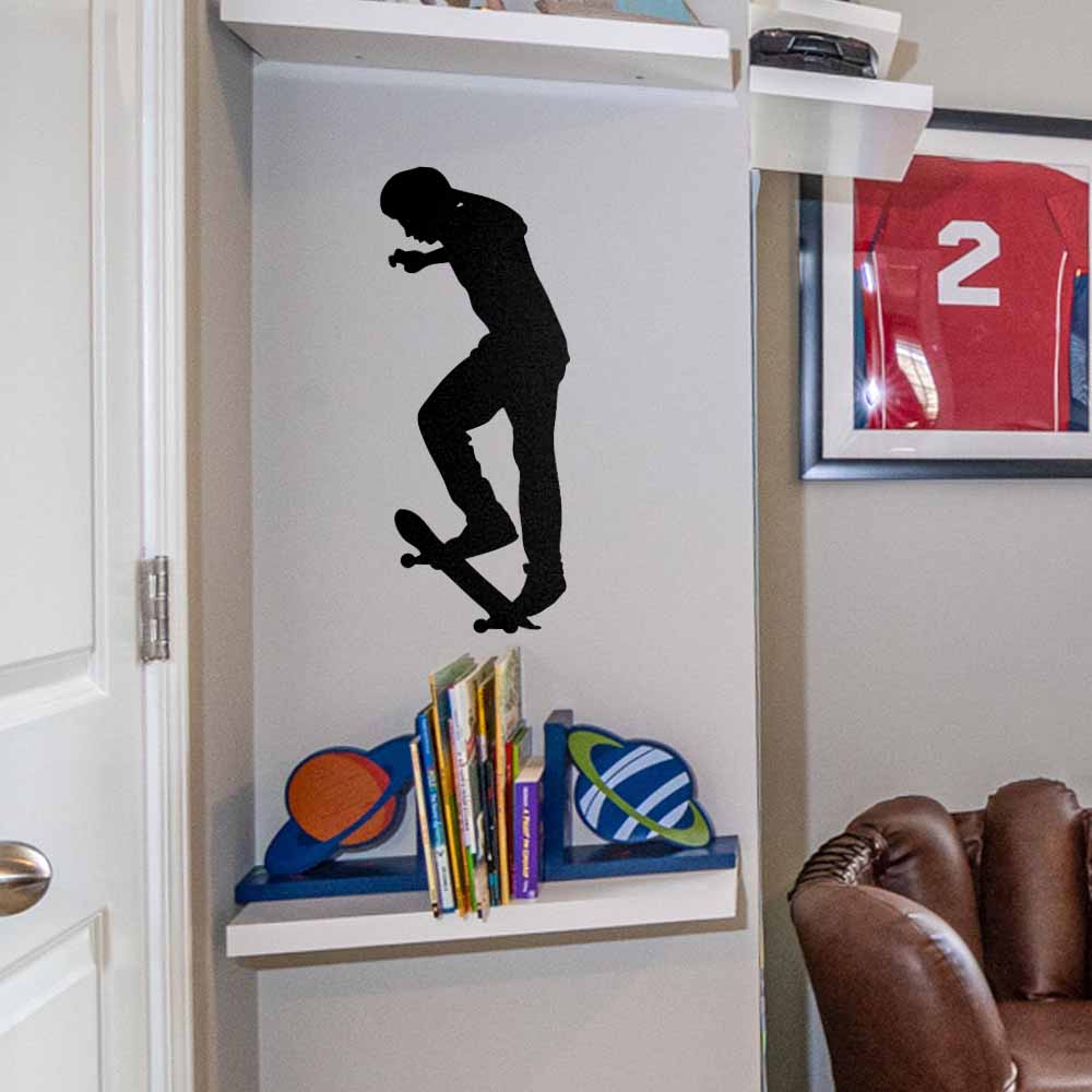 24 inch Skateboard Spacewalk Silhouette Wall Decal Installed in Man Cave