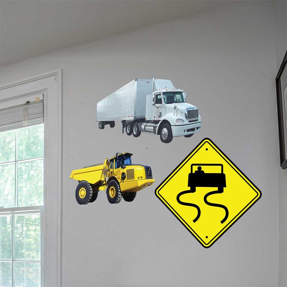 24 inch Slippery When Wet Road Sign Wall Decal Installed Near Window