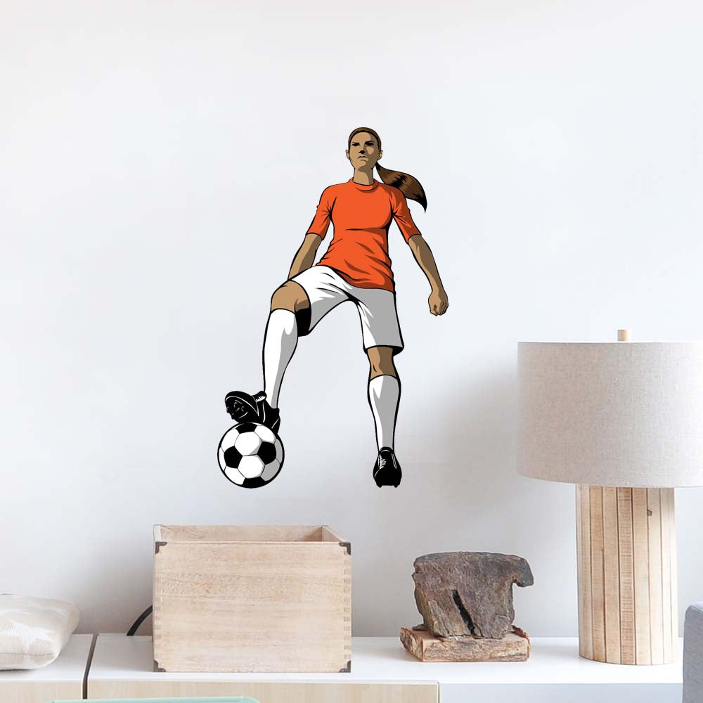 24 inch Soccer Girl Wall Decal Installed on Wall