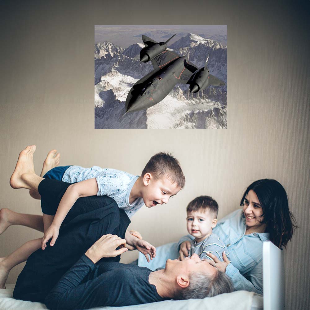 24 inch SR-71 Blackbird in Flight Gloss Poster Installed in Kids Room