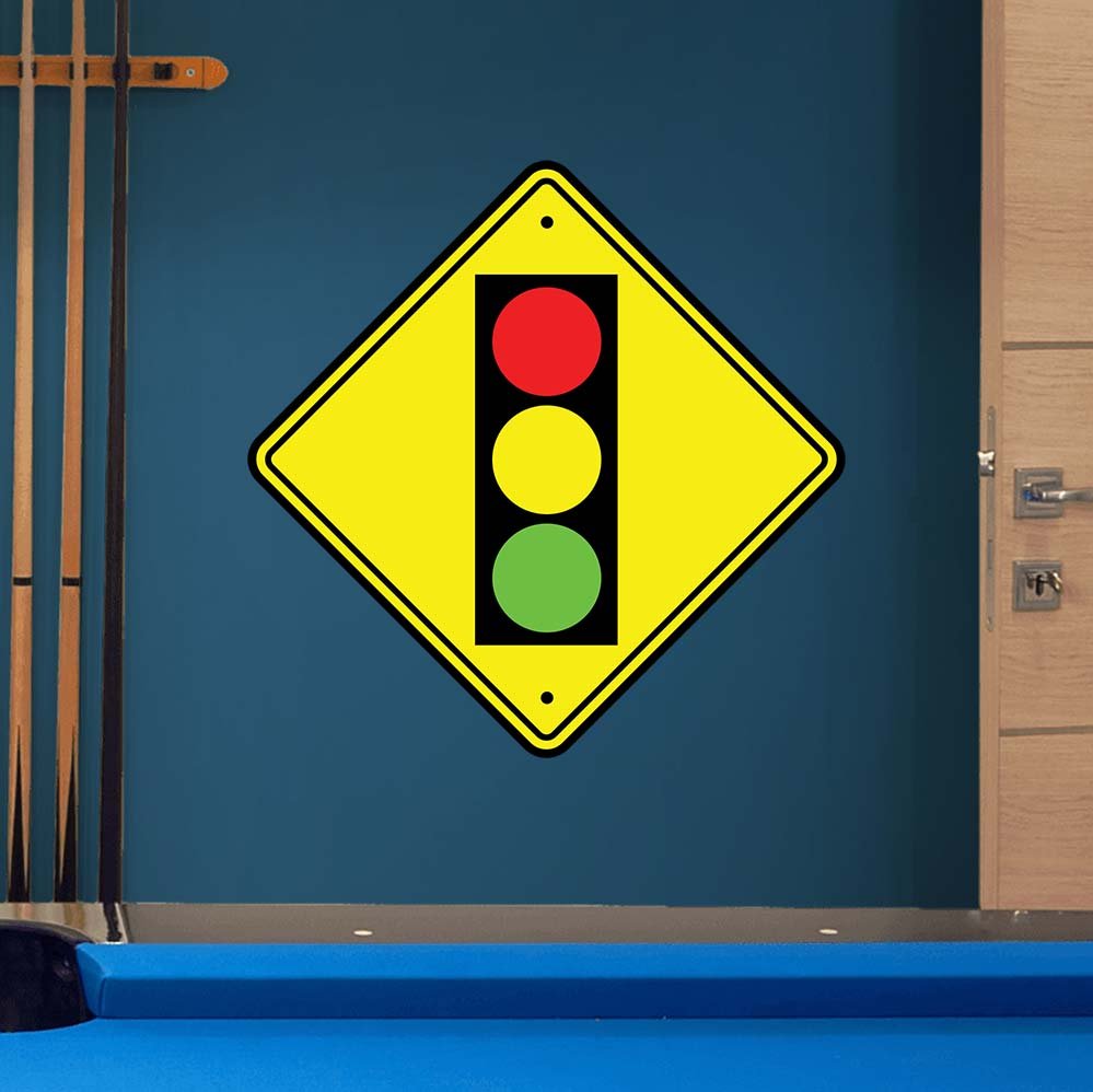 24 inch Stop Light Ahead Sign Wall Decal Installed in Game Room