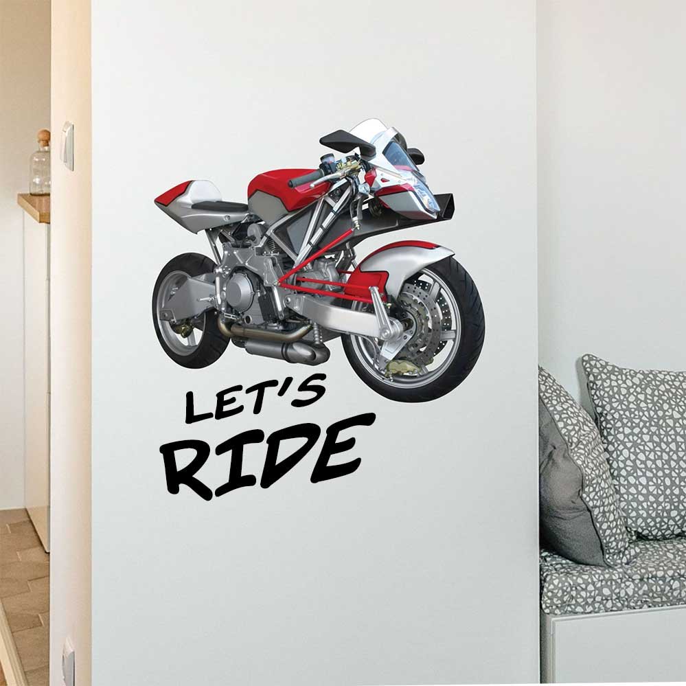 24 inch Wall decal of a red and silver streetfighter motorcycle installed on wall
