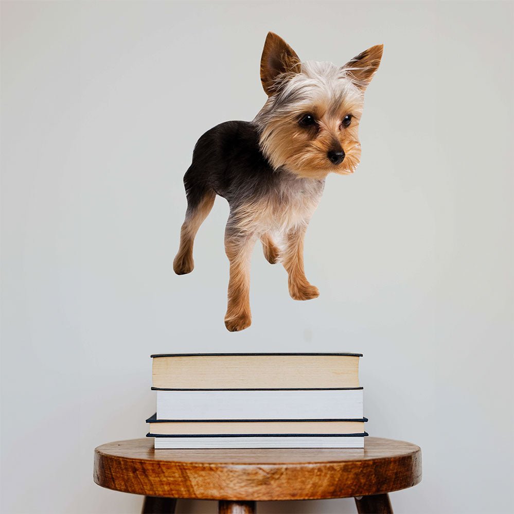 24 inch Terrier Puppy Decal Installed Above Stack of Books