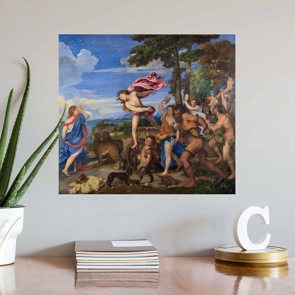 21.5x24 inch Bacchus and Ariadne Poster Displayed Above Desk