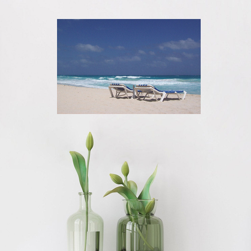 24 inch Paradise beach Poster Displayed Above Plants