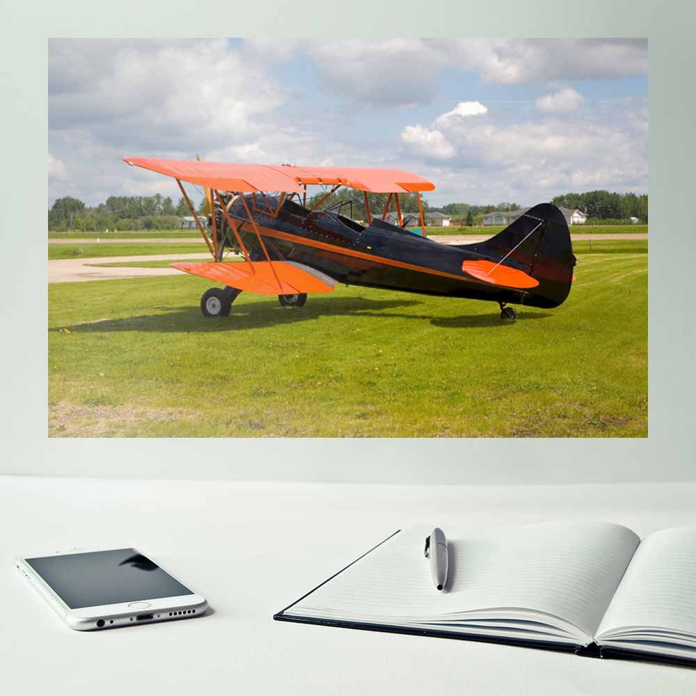 24 inch Vintage Biplane Gloss Poster Installed Above Desk