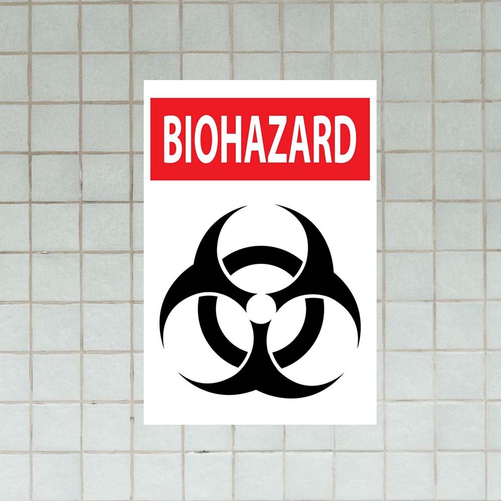 16x24 inch Biohazard Warning Sign Wall Decal Installed on Wall