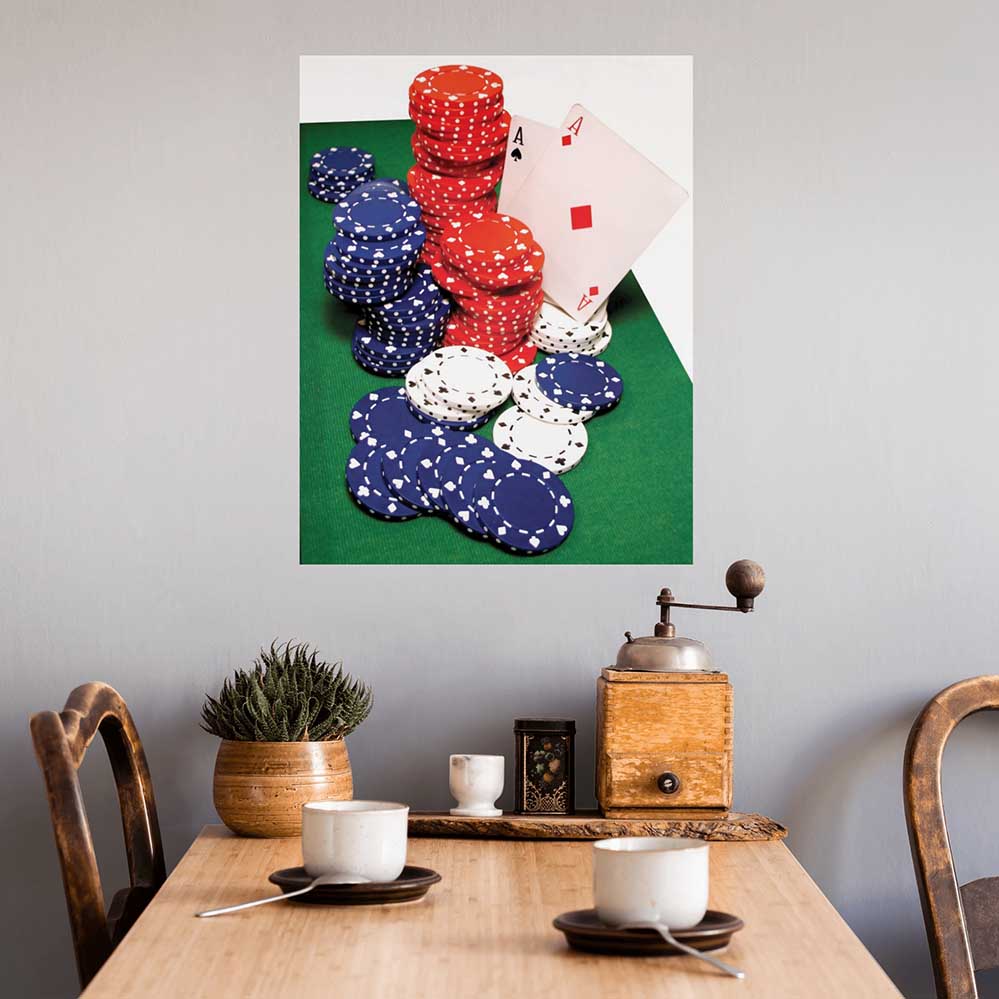 18.5x24 inch Poker Cards & Chips Poster Installed Above Table