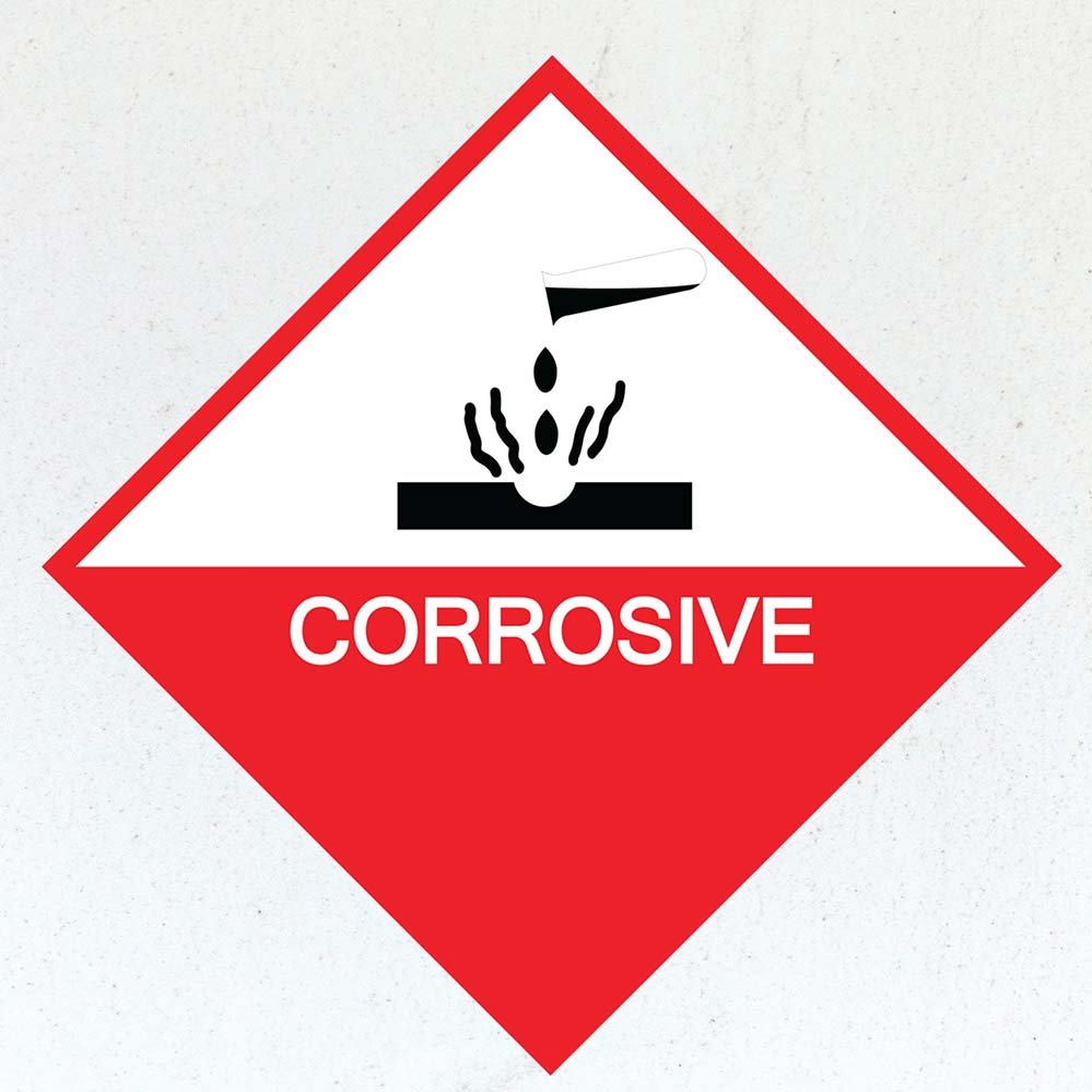 24 inch Corrosive Sign Wall Decal Installed on Wall