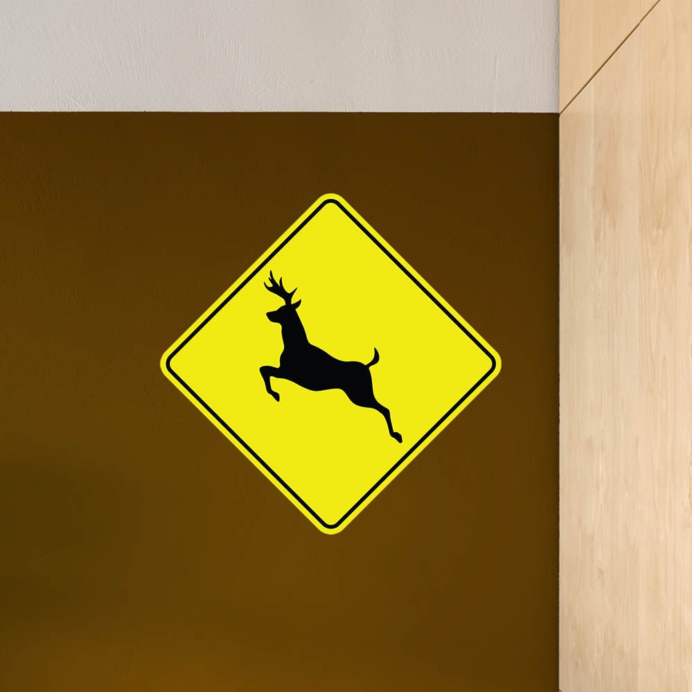 24 inch Deer Crossing Sign Decal Installed on Wall