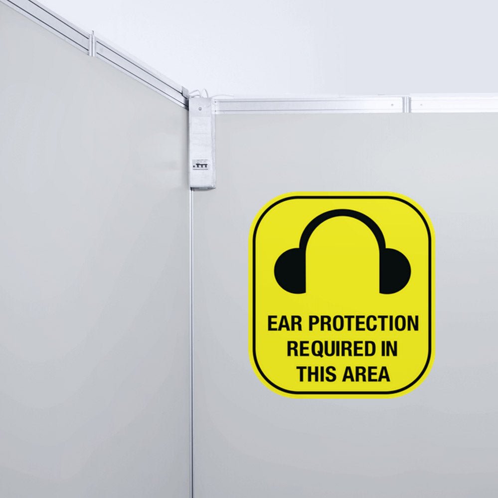 24 inch Ear Protection Sign Wall Decal Installed on Wall