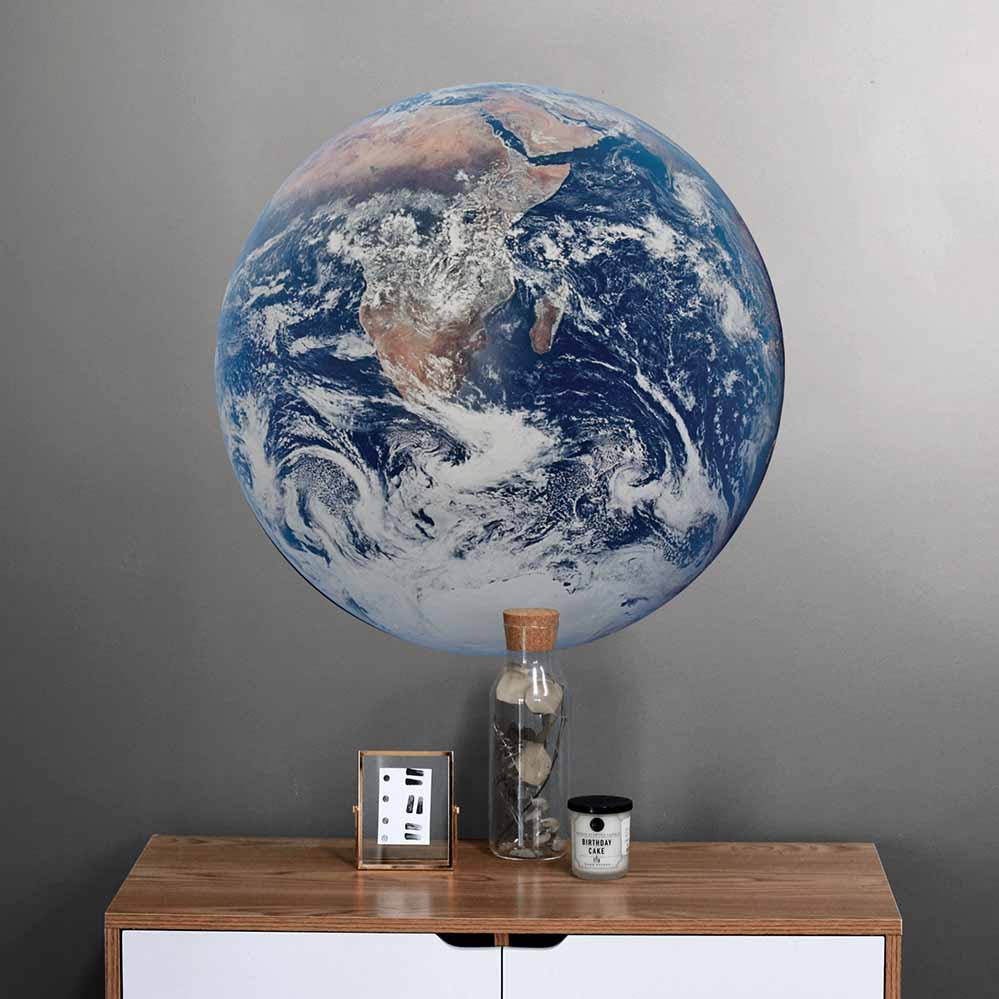 24x24 inch Earth Wall Decal Installed Above Nightstand