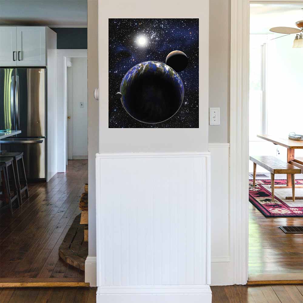 19.5x24 inch Earth, Moon, Mars Alignment Poster Installed in Entryway