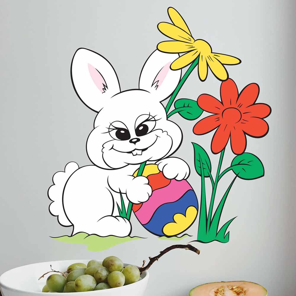 22x24 inch Easter Bunny & Flowers Decal Installed on Wall