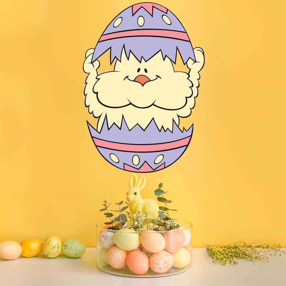 17x24 inch Easter Chick Decal Installed Above Basket of Eggs
