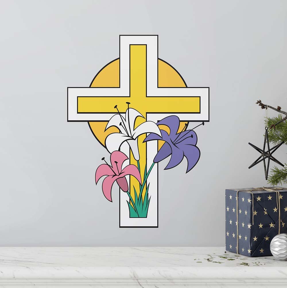 17.5x24 inch Easter Cross Decal Installed Above Mantle