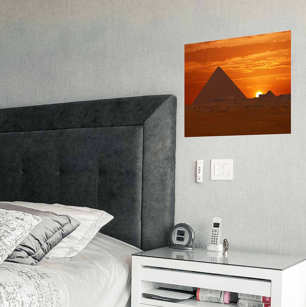 20x24 inch Egyptian Pyramids Decal Installed Next to Bed