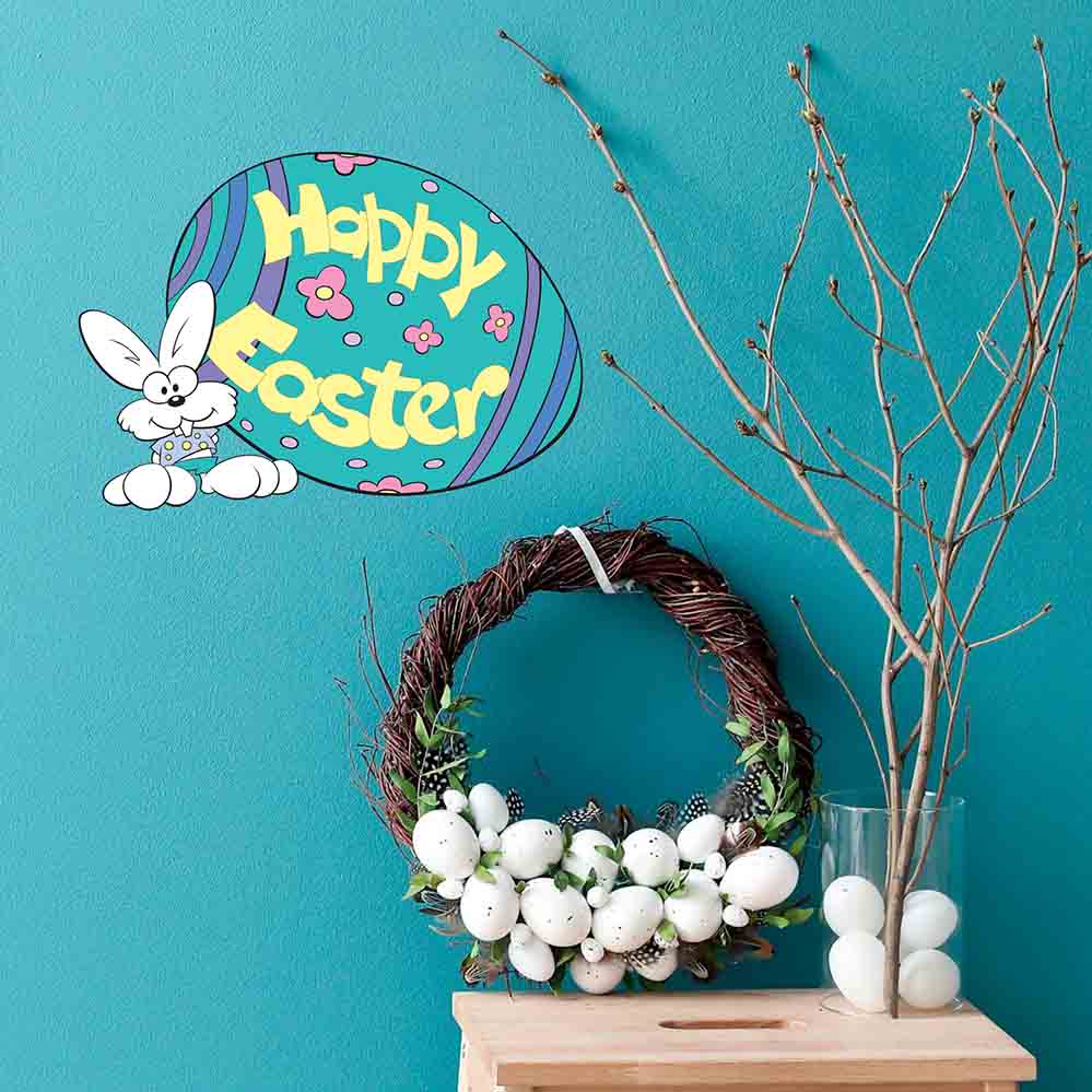 17 inch x 24 inch Happy Easter Egg & Bunny Decal Installed on Wall