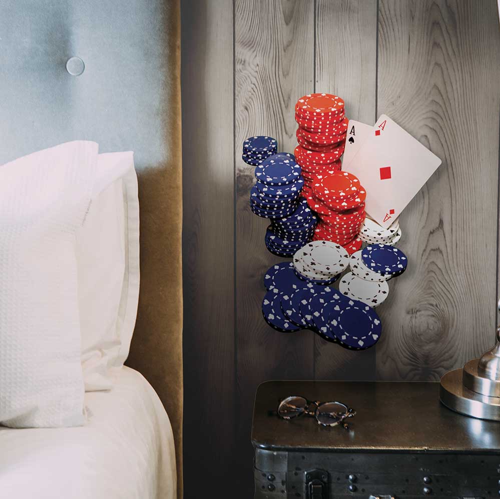18.5x24 inch Poker Cards & Chips Decal Installed Above Nightstand