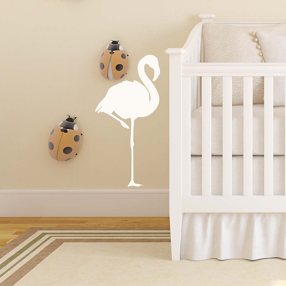 24 inch White Flamingo Silhouette Wall Decal Installed Next to Crib