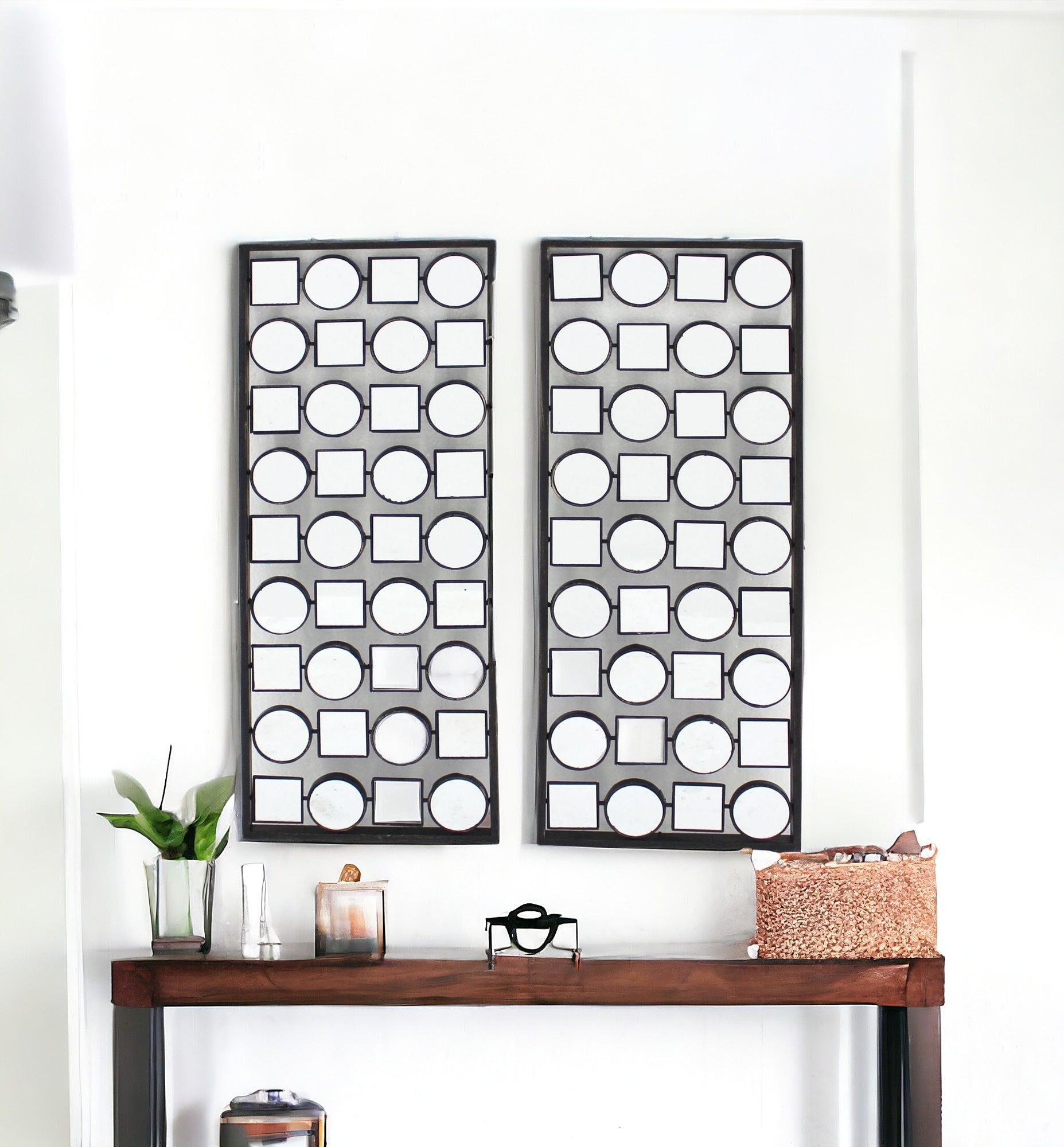 Set of Two Bronze Mirrored Metal Abstract Wall Decor | Each 12