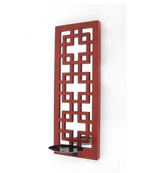 Red Vintage Wood Lattice Mirror Candle Holder Sconce | 6