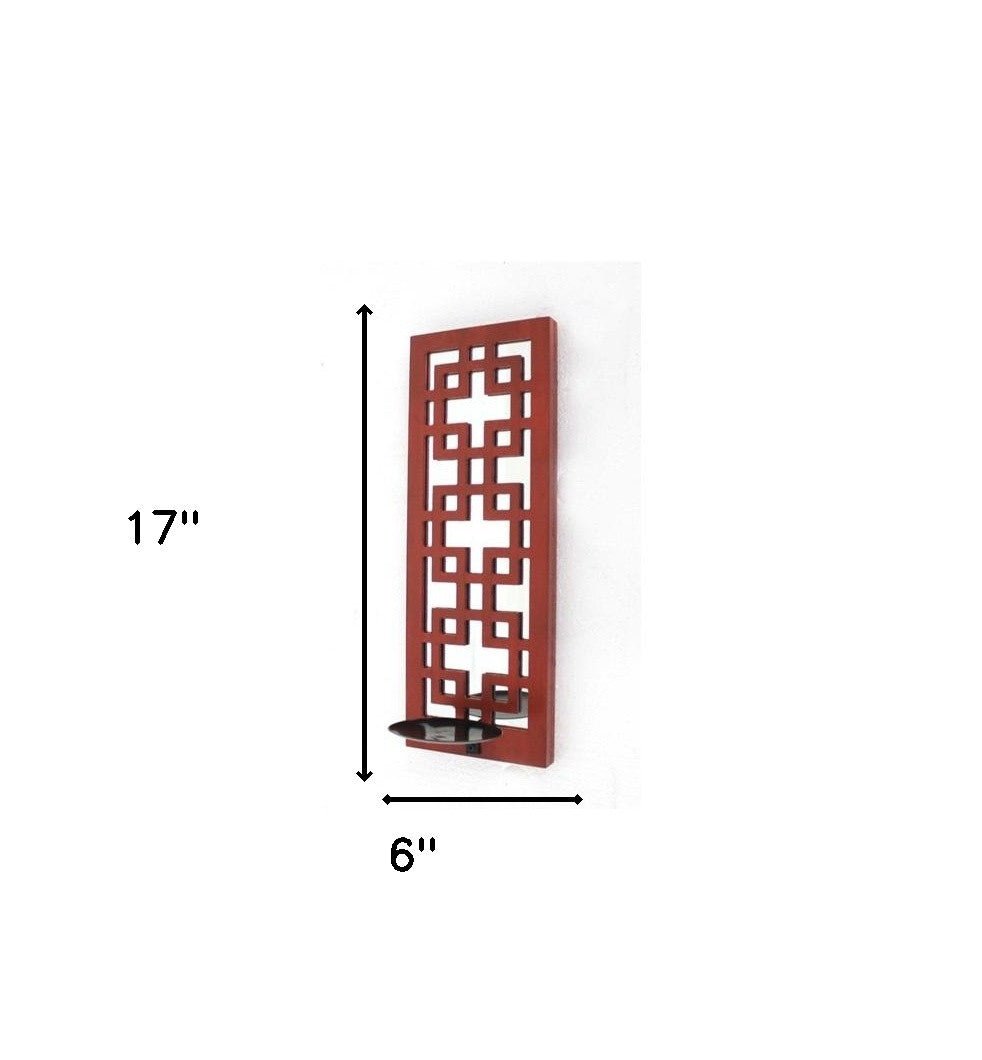 Red Vintage Wood Lattice Mirror Candle Holder Sconce | 6